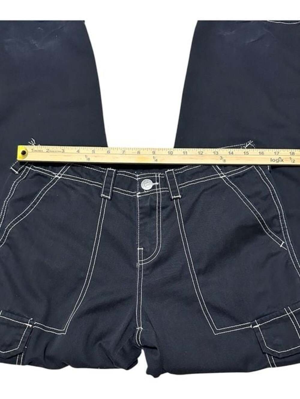 True Religion Black Cargo Pants with White Contrast Stitching - Picture 5 of 7